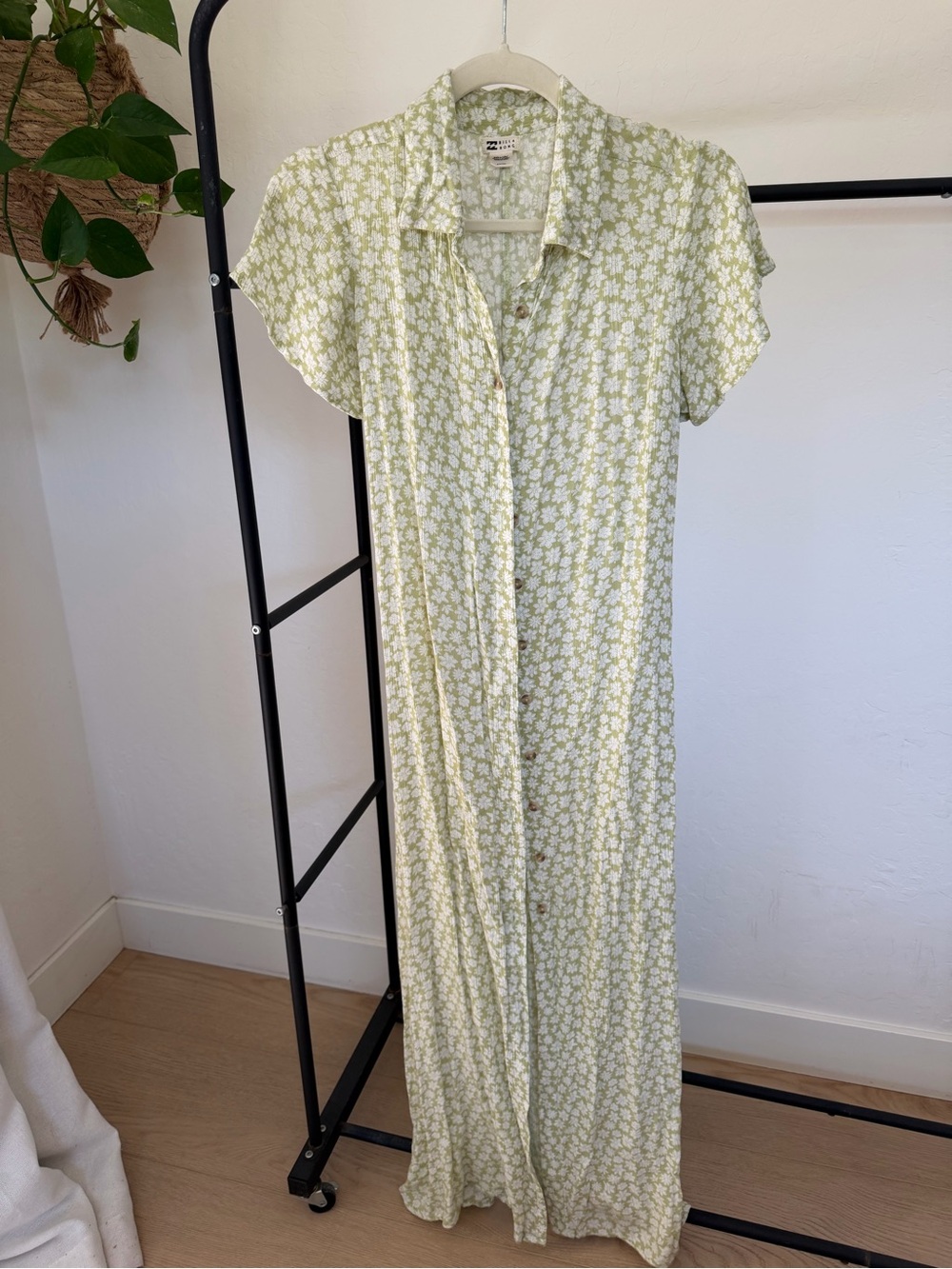 Billabong Light Green Floral Button-Front Maxi Dress